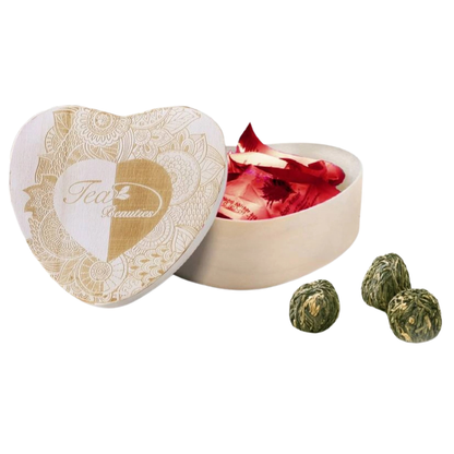 Houten hart geschenkset - Witte thee(bloemen)