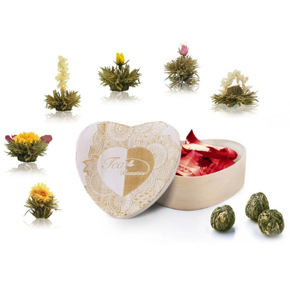 Houten hart geschenkset - Witte thee(bloemen)