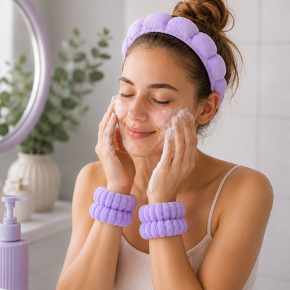 Skincare haarband en polsbandjes