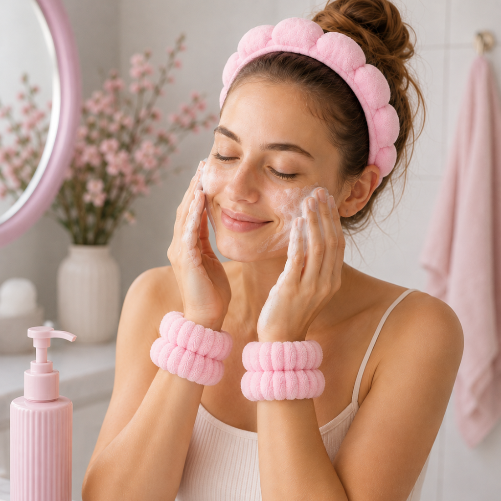 Skincare haarband en polsbandjes