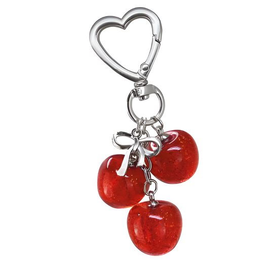 Sleutelhanger kersen met hartjes karabijnhaak