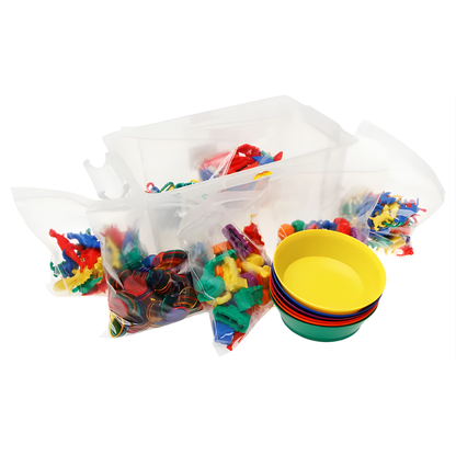 Set met sorteerfiguurtjes en sorteerschalen