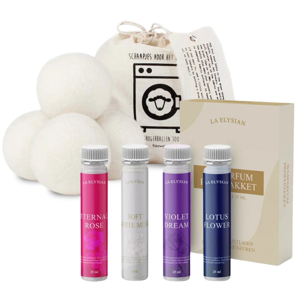 Elysian wasparfum testpakket met wasdrogerballen - 4 stuks