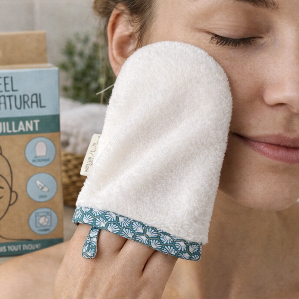 Wasbare make-up remover handschoen