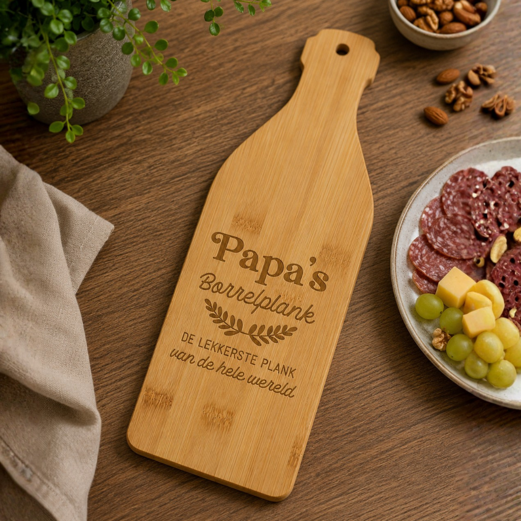 Borrelplank bamboe wijnfles - Papa's borrelplank