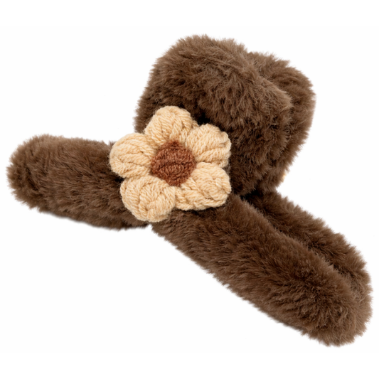 Haarclip met nepbont en bloem