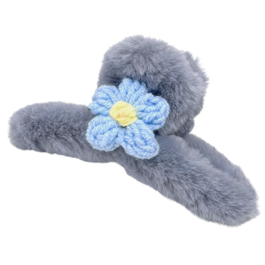 Haarclip met nepbont en bloem