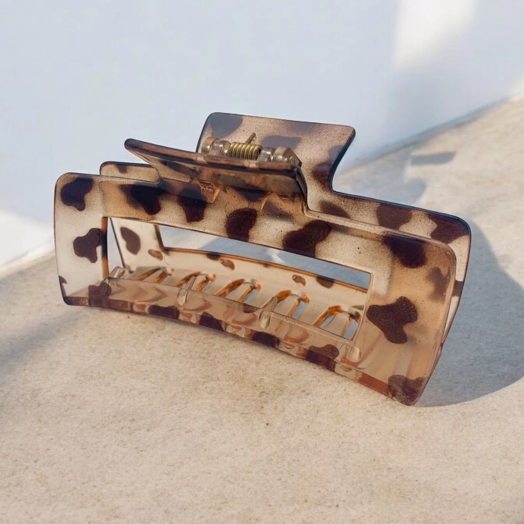 Haarclip rechthoekig met luipaard motief